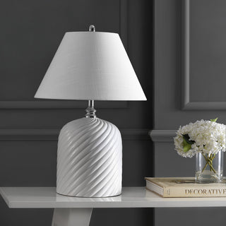 Serge Swirl 28.5" Ceramic Bohemian Glam LED Table Lamp, White
