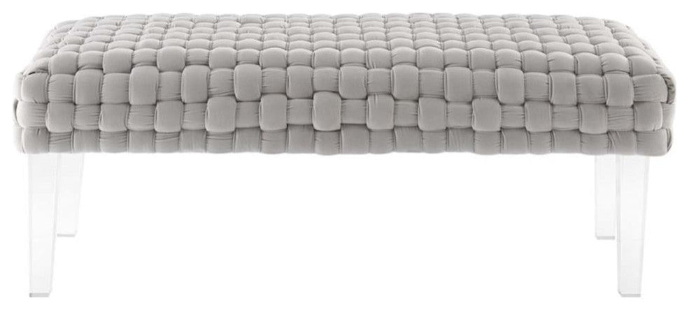 Prologue Woven Performance Velvet Ottoman, Light Gray
