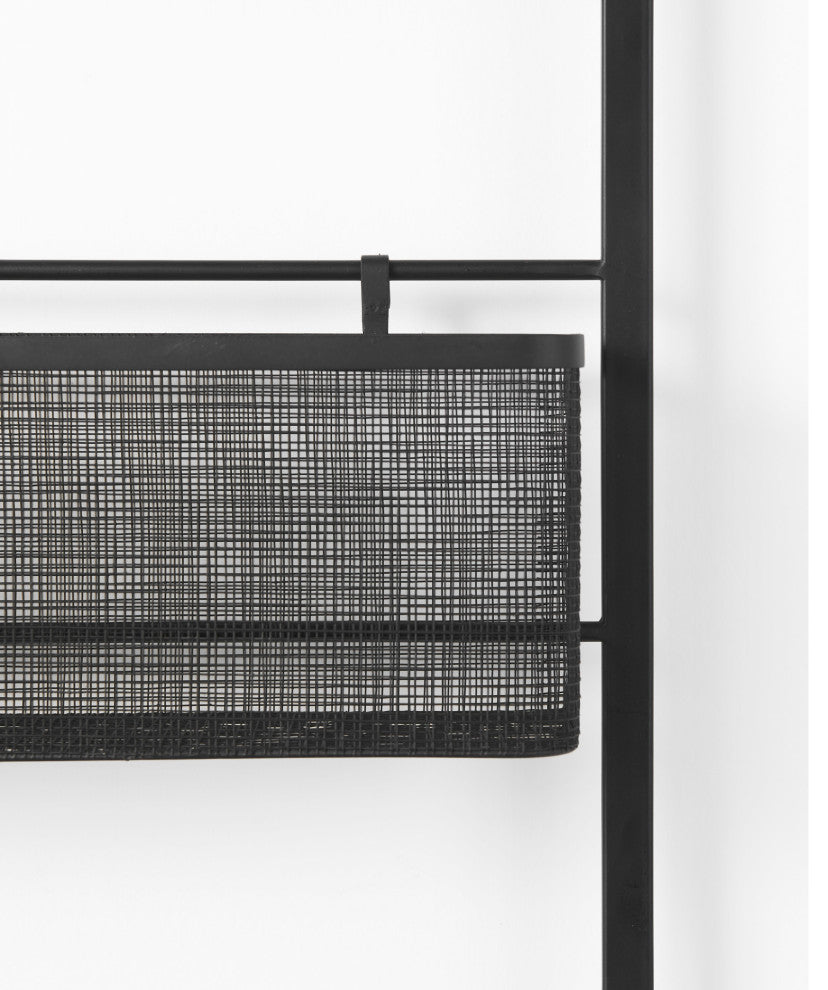 Macrinus Black Metal With Mesh Baskets Wall Mounted Shelving Unit