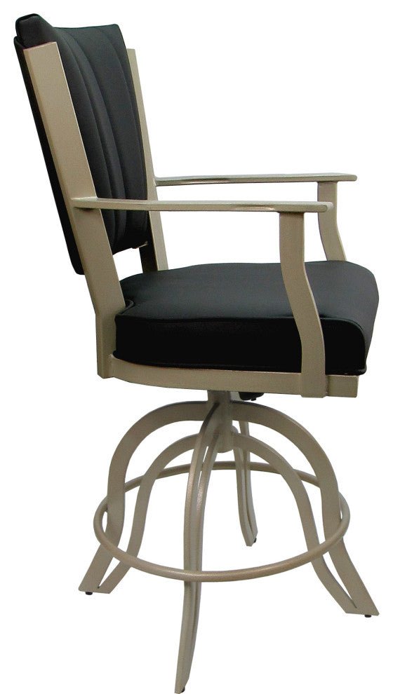 Leather Swivel Tilt Metal Bar Stool - Montana on A-Base, Black Leather on Beige, 30"