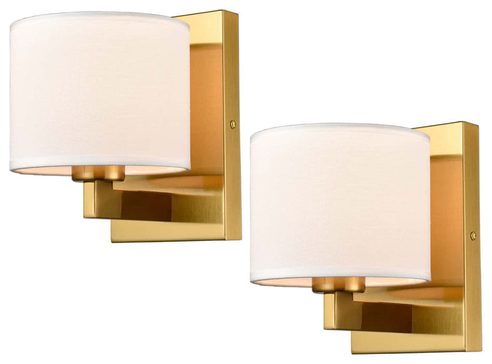 Wall Sconces Set of 2 Fabric Shade Wall Lamps, Gold