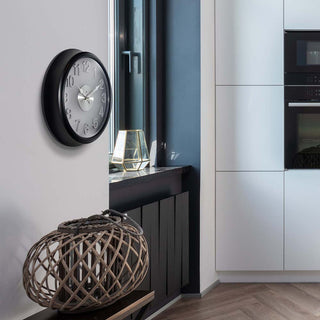 Onyx Black/Silver Modern Wall Clock 15"