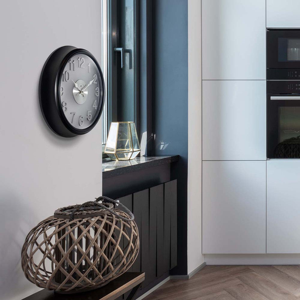 Onyx Black/Silver Modern Wall Clock 15"