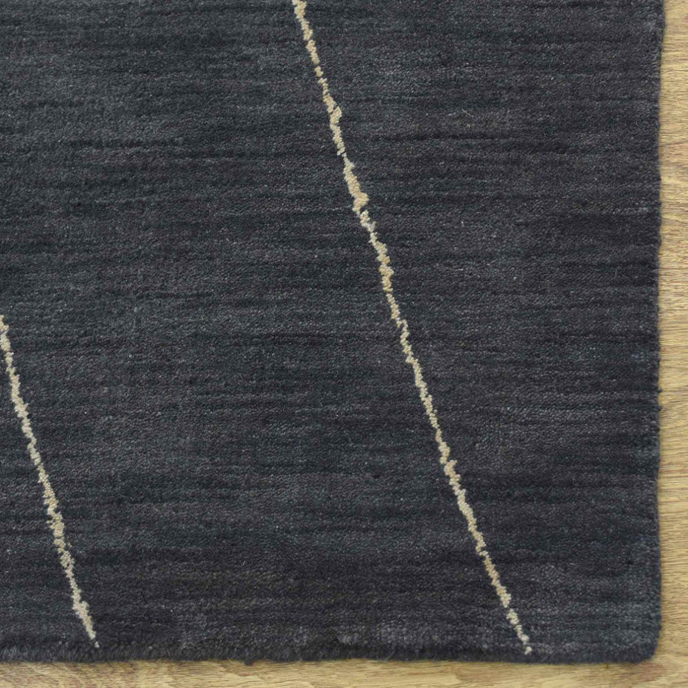HAND KNOTTED LOOM WOOL ECO-FRIENDLY AREA RUGS - Rectangle, Charcoal, Geometric