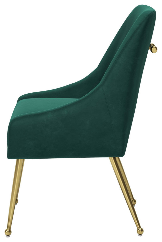 Side Dining Chair, Steel Metal, Fabric, Green, Gold, Bar Kitchen Cafe Bistro
