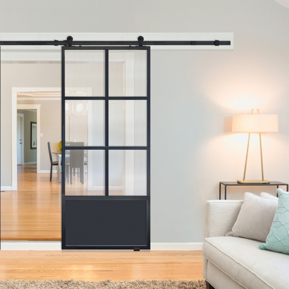 Modern French 6 Lite Clear Barn Door, 36" X 96"