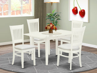 5-Pc Wood Dinette Set 4 Dining Chairs, Butterfly Leaf Table, Linen White