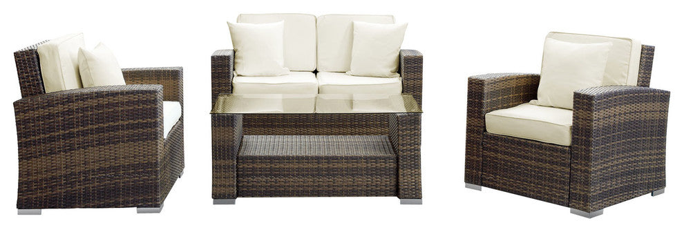 Modern Contemporary Outdoor Patio Rattan and Wicker 4-Piece SetSofa Set White