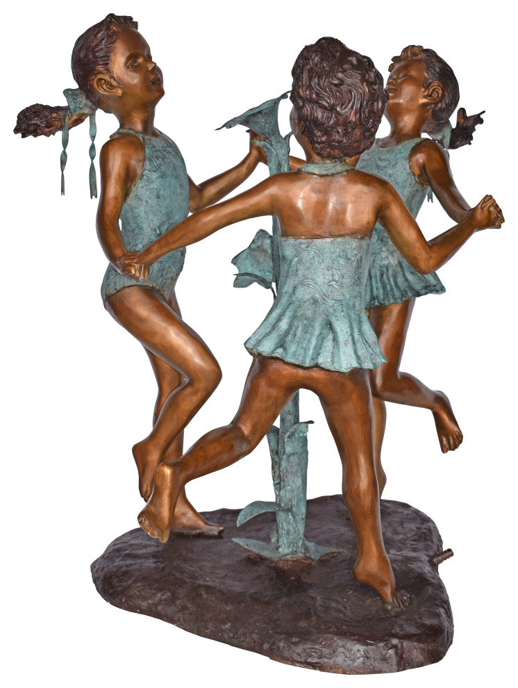 Three Girls Dancing Around Water Fountain Bronze Statue - Size: 35" x 24" x 38