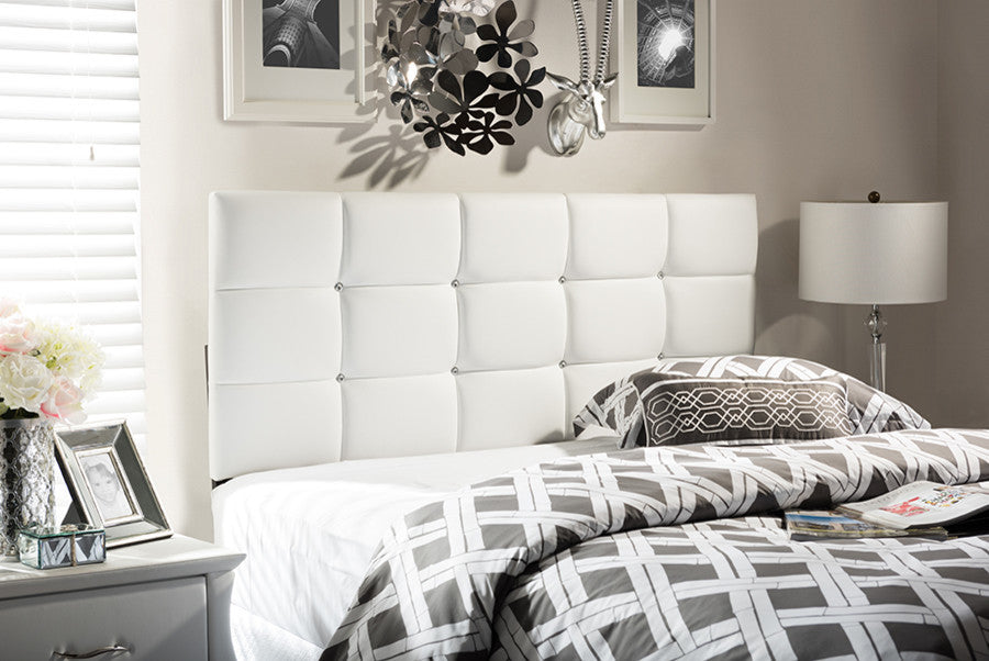Bordeaux Modern White Faux Leather Queen Size Headboard