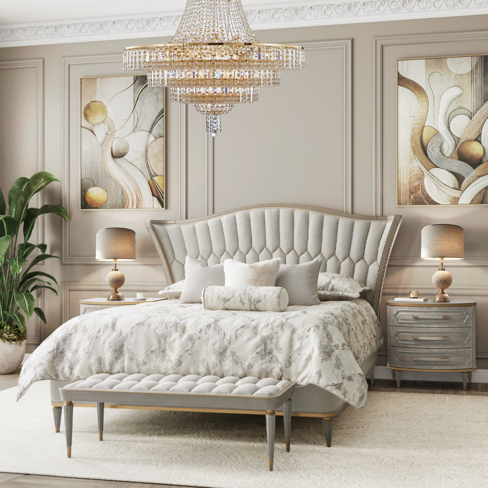 St. Charles Queen Chenille Wingback Bed, Dove Gray