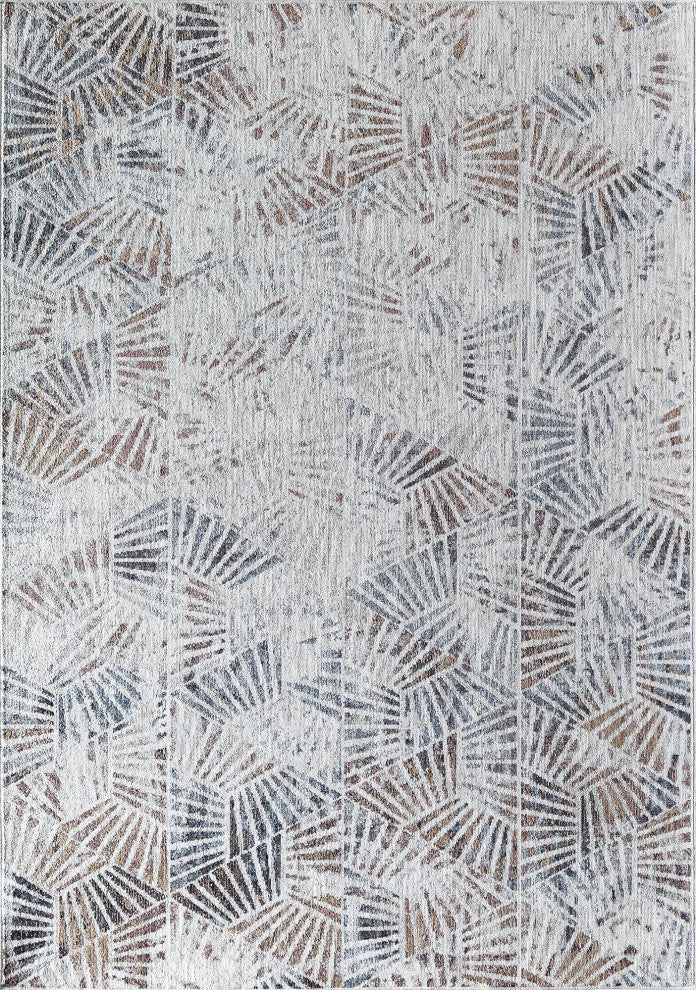 Jade Stonington White Abstract Contemporary White Recycled Area Rug, 5'3" X 7'0"