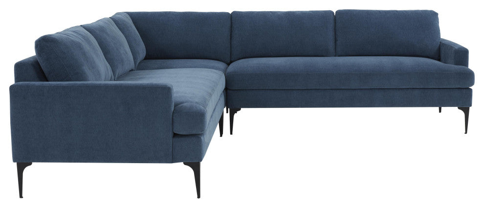 Serena Blue Velvet L-Sectional With Black Legs