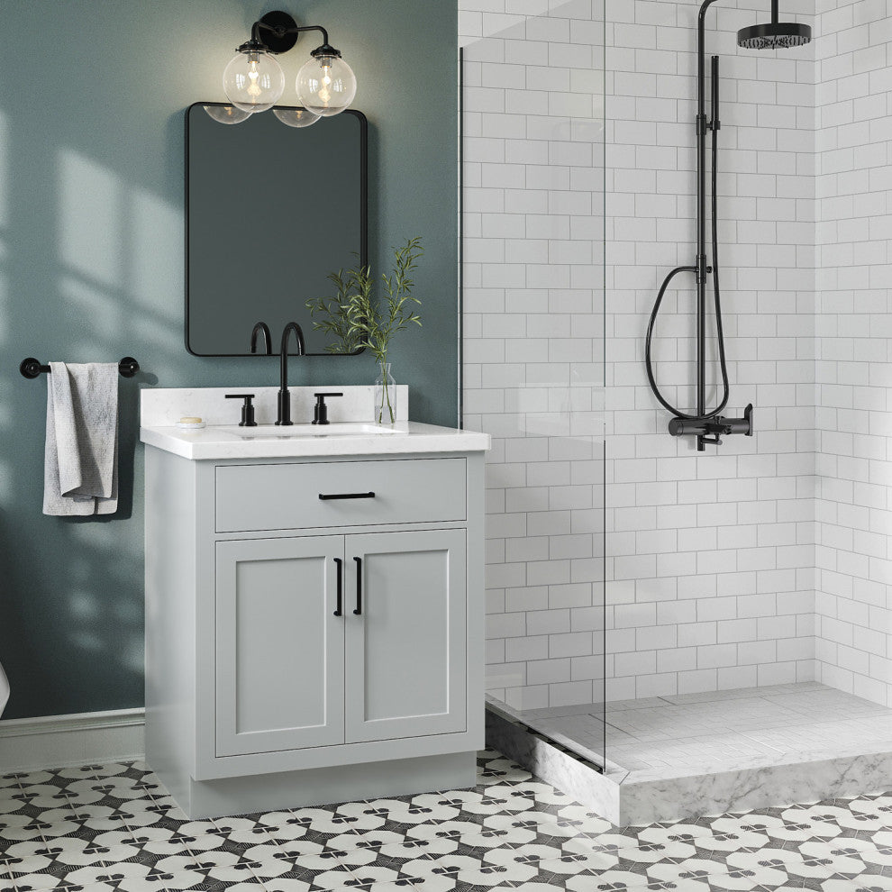 Ariel Hepburn 30" Single Rectangle Sink Vanity, Carrara Quartz