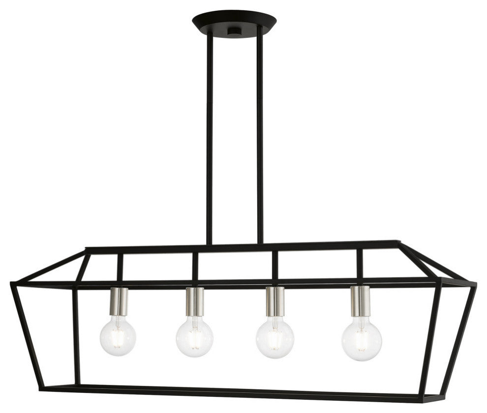 Devone 4 Light Black With Brushed Nickel Accents Linear Chandelier
