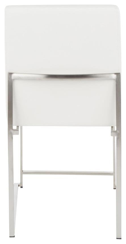 Brushed Stainless Steel, White PU High Back Fuji Dining Chair - Set of 2
