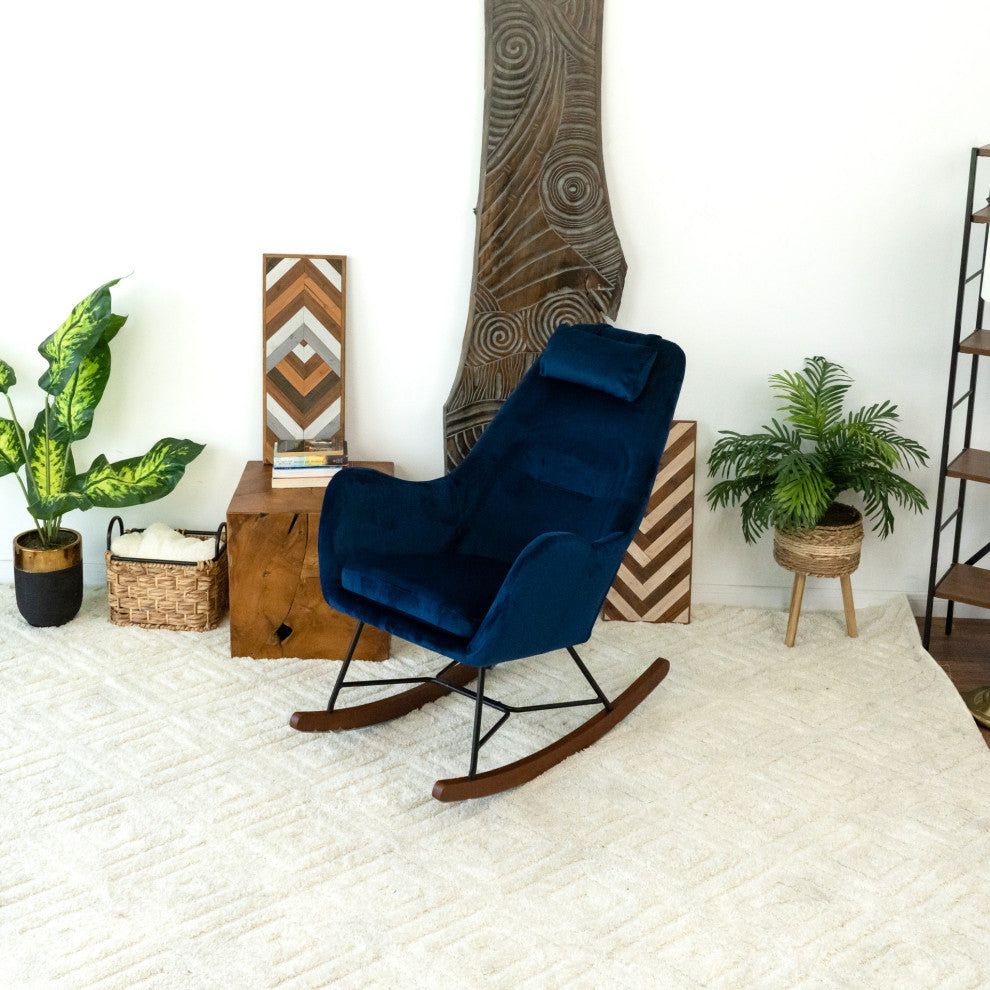 Rumi Mid-Century Modern Indoor Nursery Rocking Chair, Dark Blue