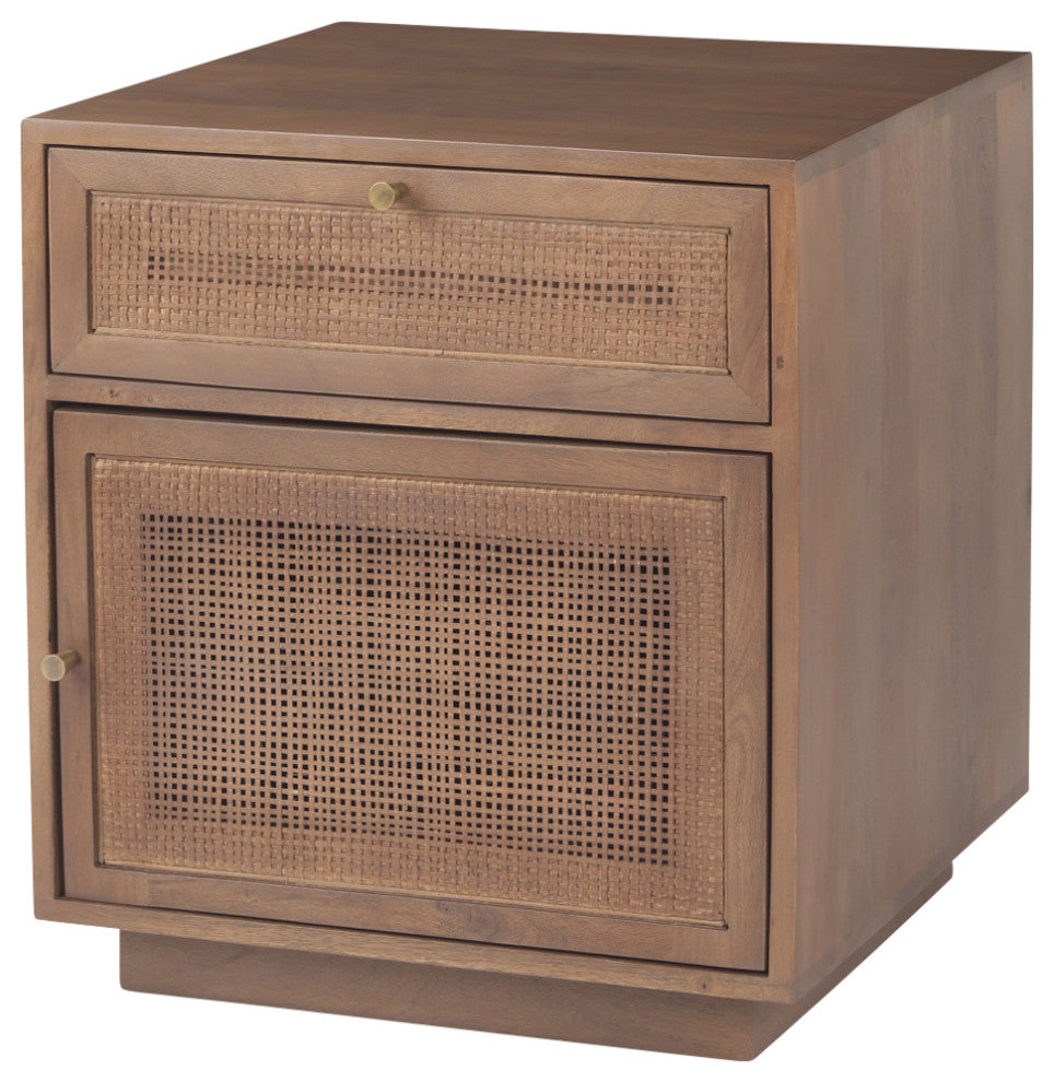 Grier 19.0Lx19.0Wx21.0H Medium Brown Wood and Cane Accent Table