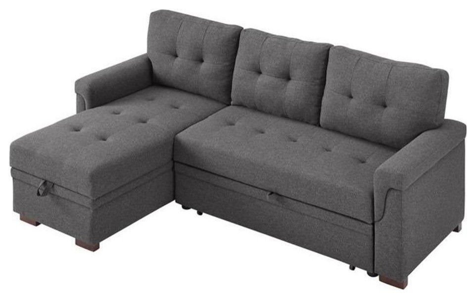 Bowery Hill Fabric Reversible/Sectional Modern Sleeper Sofa with Storage in Gray