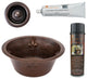 16" Round Copper Bar Sink, Fleur De Lis & 2" Drain Opening, Drain & Accessories