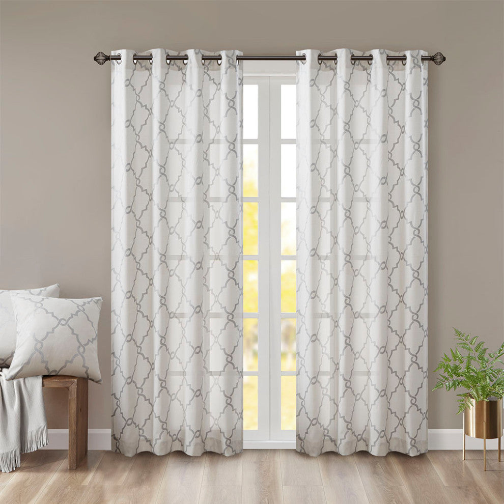 Madison Park Saratoga Fretwork Print Grommet Top Window Curtain Panel, Ivory
