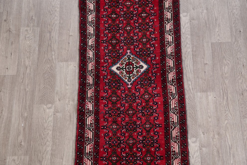 Consigned, Hamedan Persian Hand Made Wool Oriental Runner Rug, Red, 9'1"X2'6"
