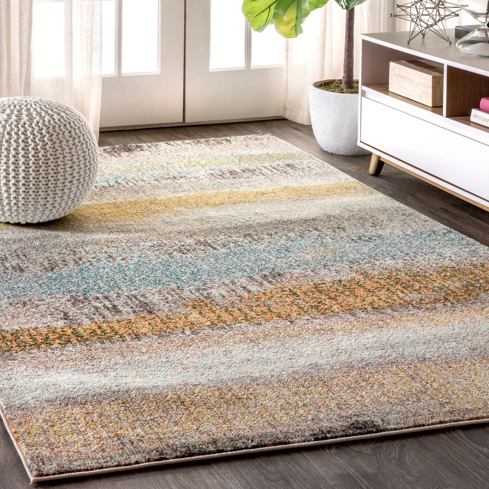 Contemporary POP Modern Abstract Vintage Area Rug, Cream/Yellow, 3 X 5