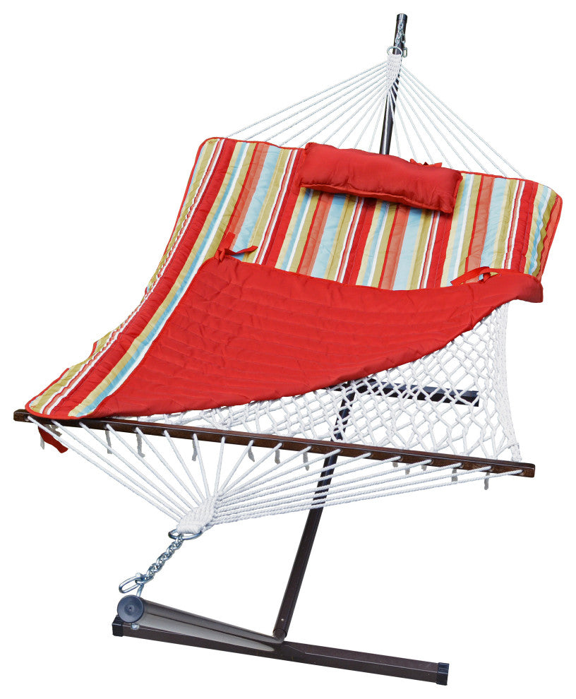 12' Cotton Rope Hammock, Stand, Pad and Pillow Combination
