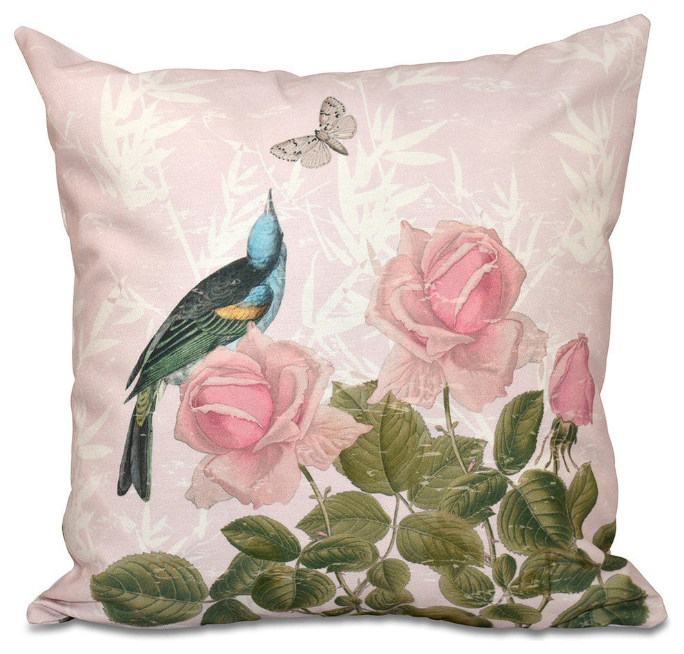 Asian Rose, Floral Print Pillow, Pink, 18"x18"