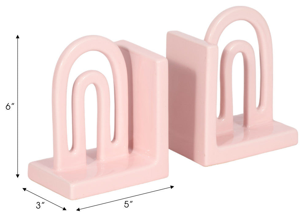 Ceramic Set of 2 6" Arch Bookends, Blush