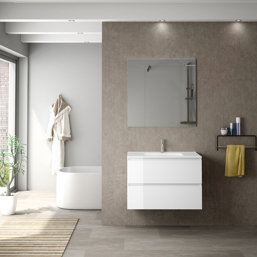 WS Bath Collections Flora C80 Flora 32" Wall Mounted Single Basin - Natural Oak