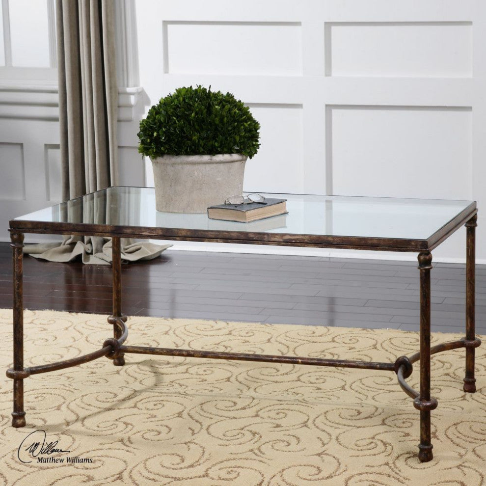 Rustic Equestrian Iron Cocktail Table With Glass Top
