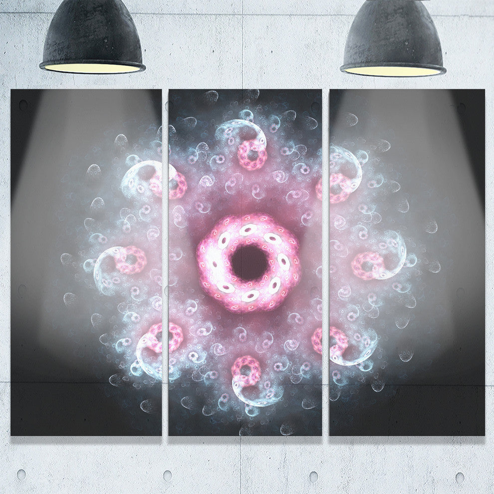 "Pink Abstract Fractal Mandala Flower" Metal Wall Art, 3 Panels, 36"x28"