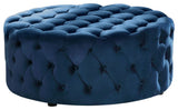 Modern Tufted Fabric Ottoman, Round, Navy Velvet