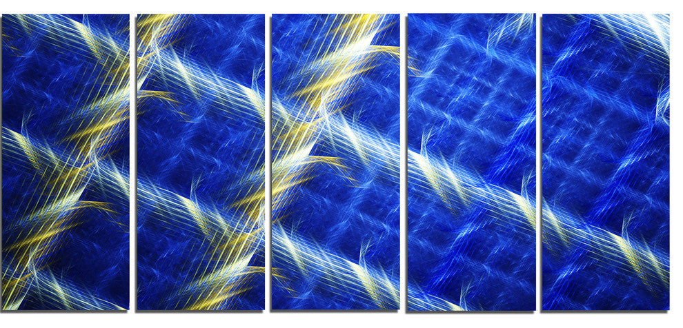 Blue Abstract Metal Grill, Abstract Art on Canvas, 60"x28", 5 Panels