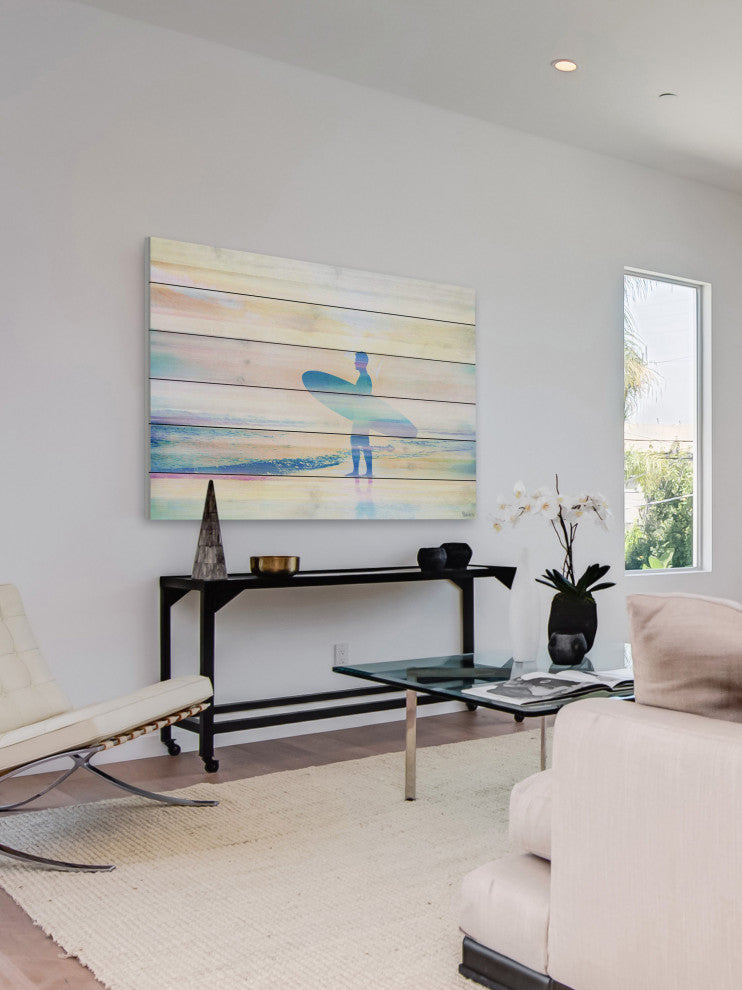 "Faded Surf" Print on White Wood, 36"x24"