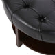Baynes Faux Leather Tufted Wood Round Ottoman, Open Shelf, Midnight + Espresso