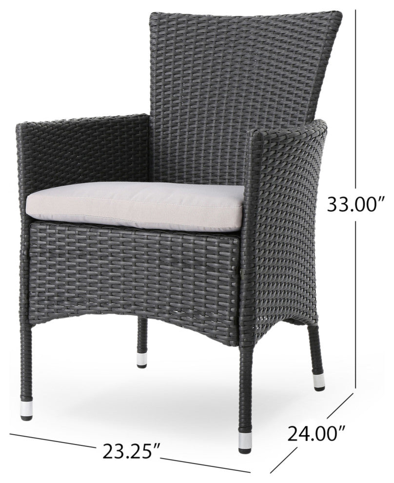 GDF Studio 3-Piece Lori Outdoor Wood and Wicker Bistro Set, Gray and Light Gray