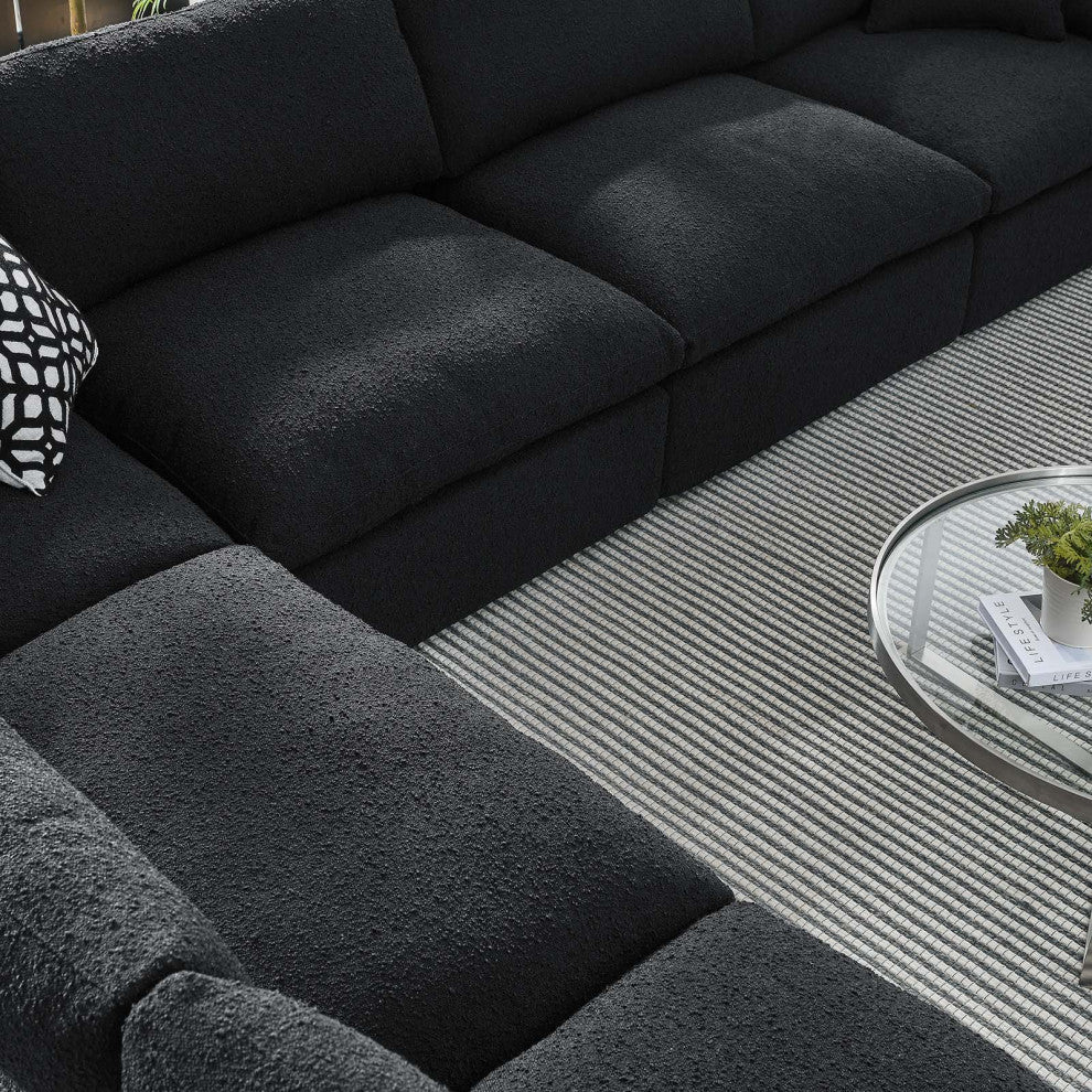 Commix Down Filled Overstuffed Boucle Fabric 6-Piece Sectional Sofa, Black