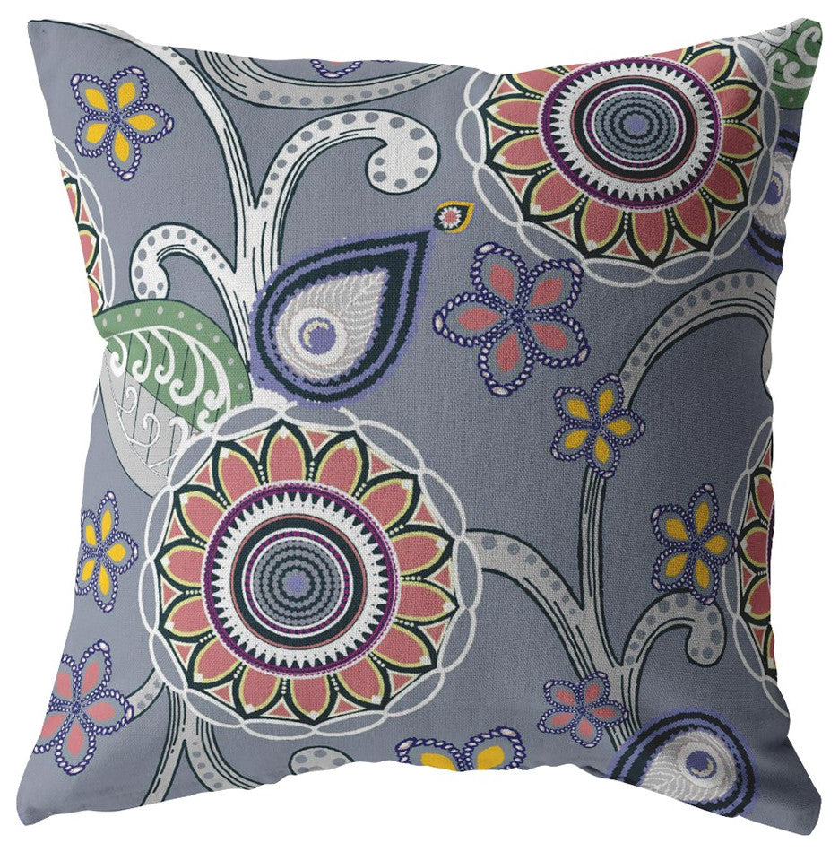 16 Gray Pink Floral Suede Throw Pillow