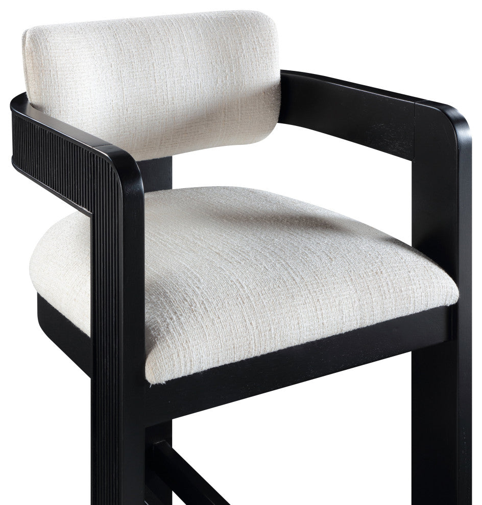 Sacha Upholstered Bar and Counter Stool, Cream, Linen Textured Fabric, Black