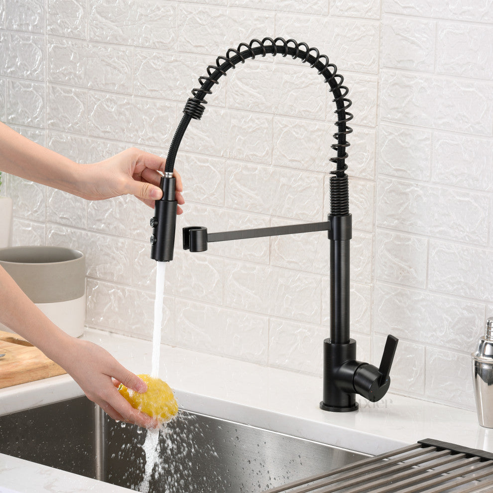 Luxier KTS22-T Single-Handle Pull-Down Sprayer Kitchen Faucet, Oil Rubbed Bronze