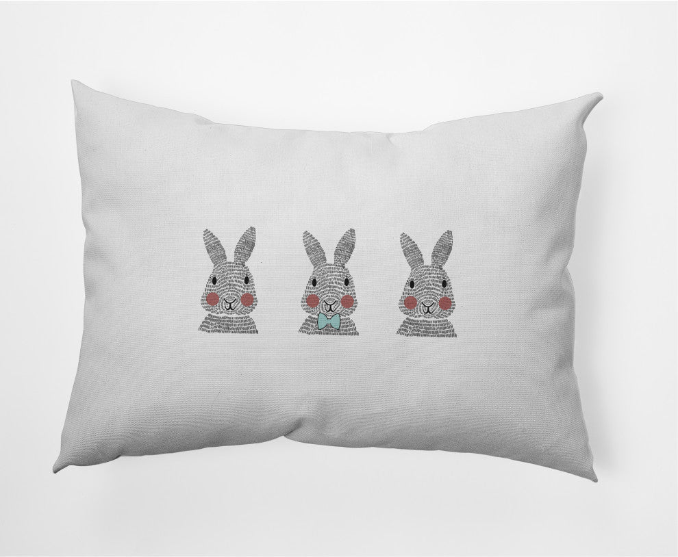 Bunny Triplets Easter Indoor/Outdoor Lumbar Pillow, Wave Top Blue, 14x20"