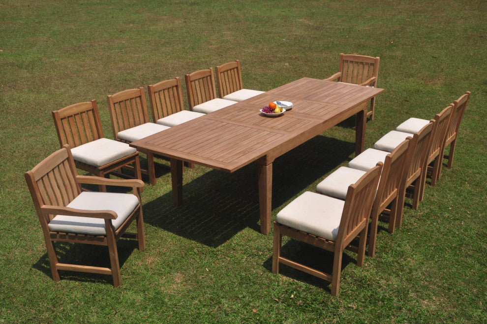 13-Piece Outdoor Teak Dining Patio Set: 122" Rectangle Table, 12 Devon Chairs