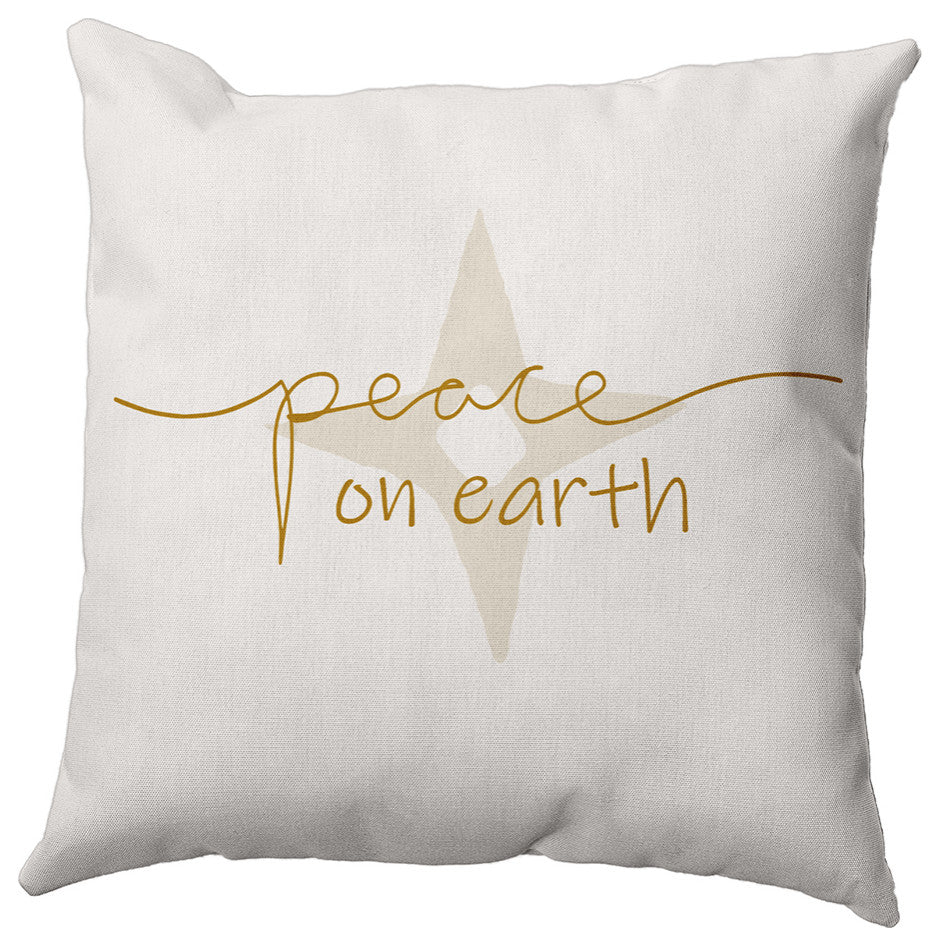 Gold Colored Peace on Earth Christmas Polyester Throw Pillow, 18"x18"