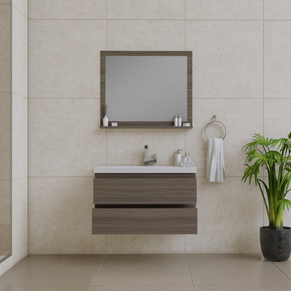 Paterno 36" Wall Mounted Bathroom Vanity, Gray