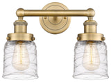 Edison Small Bell 2-Light 16" Bath Vanity Light, Brushed Brass, Clear Deco Swirl