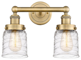 Edison Small Bell 2-Light 16" Bath Vanity Light, Brushed Brass, Clear Deco Swirl