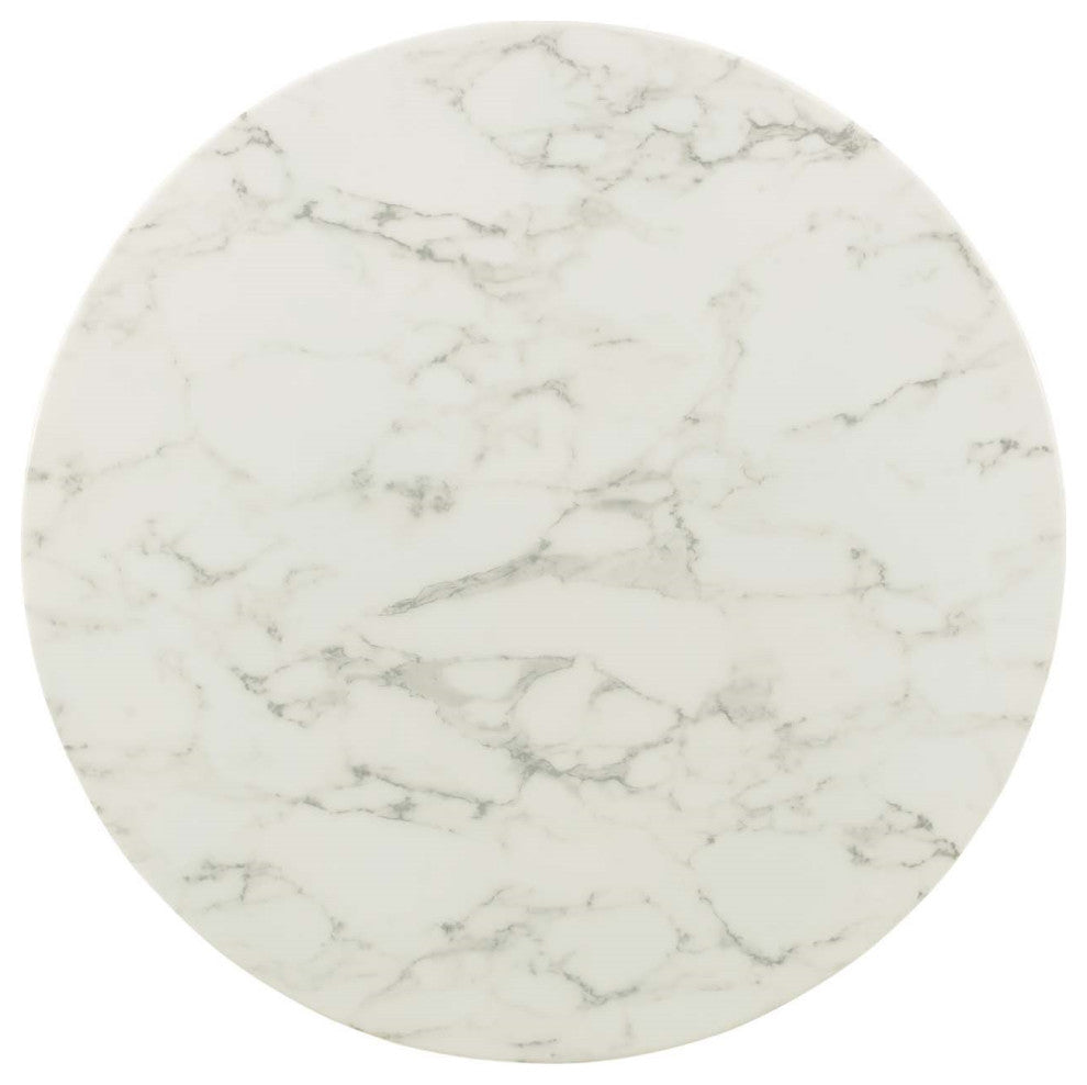 Faux White Marble Tulip Dining Table, Round Kitchen Table, Glam Gold Table, 36"