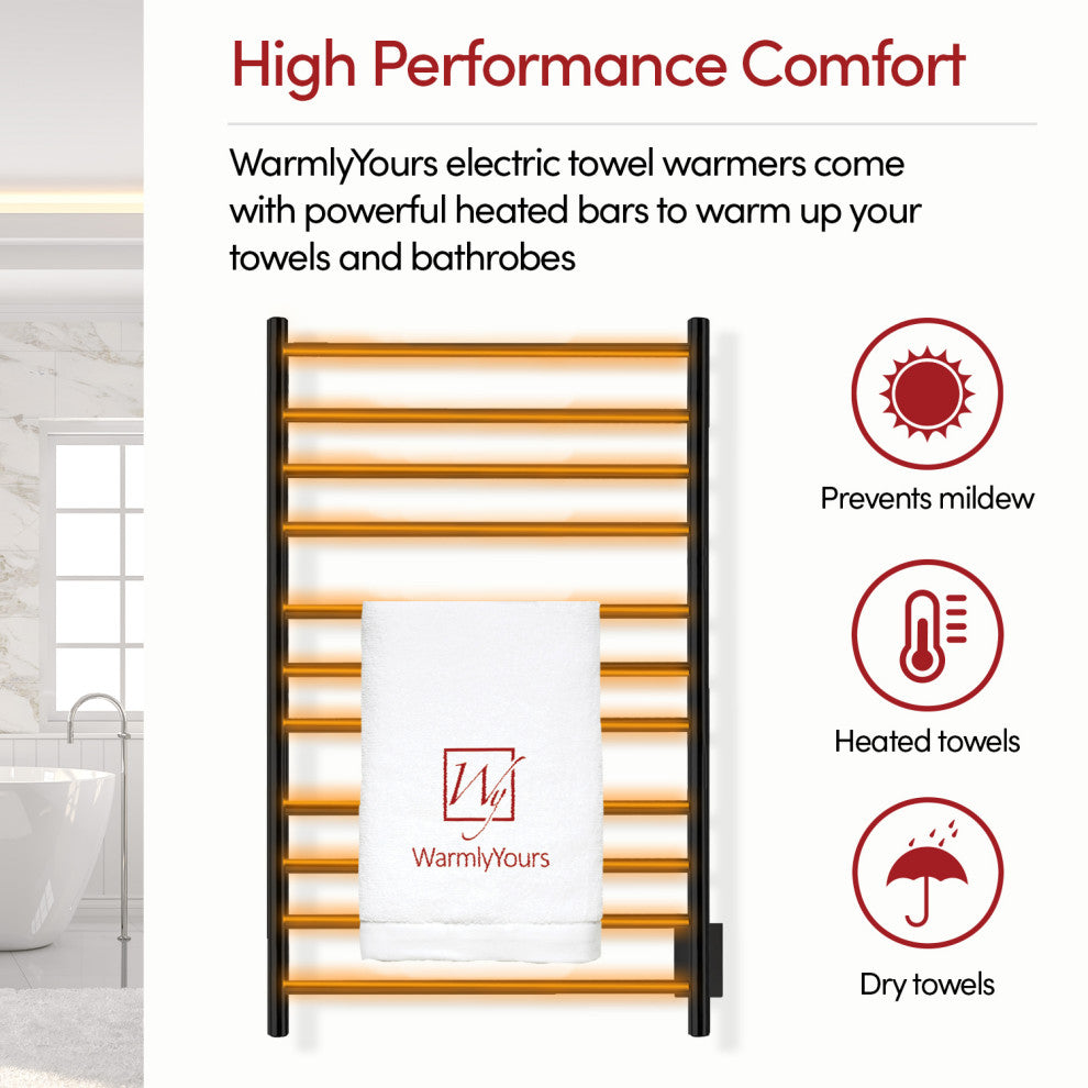 Malta Towel Warmer, Hardwired, 11 Bars, Black